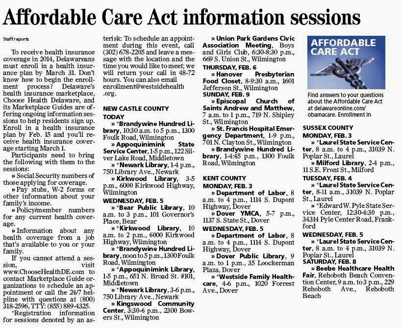 Delaware Information Sessions for the Affordable Healthcare Act