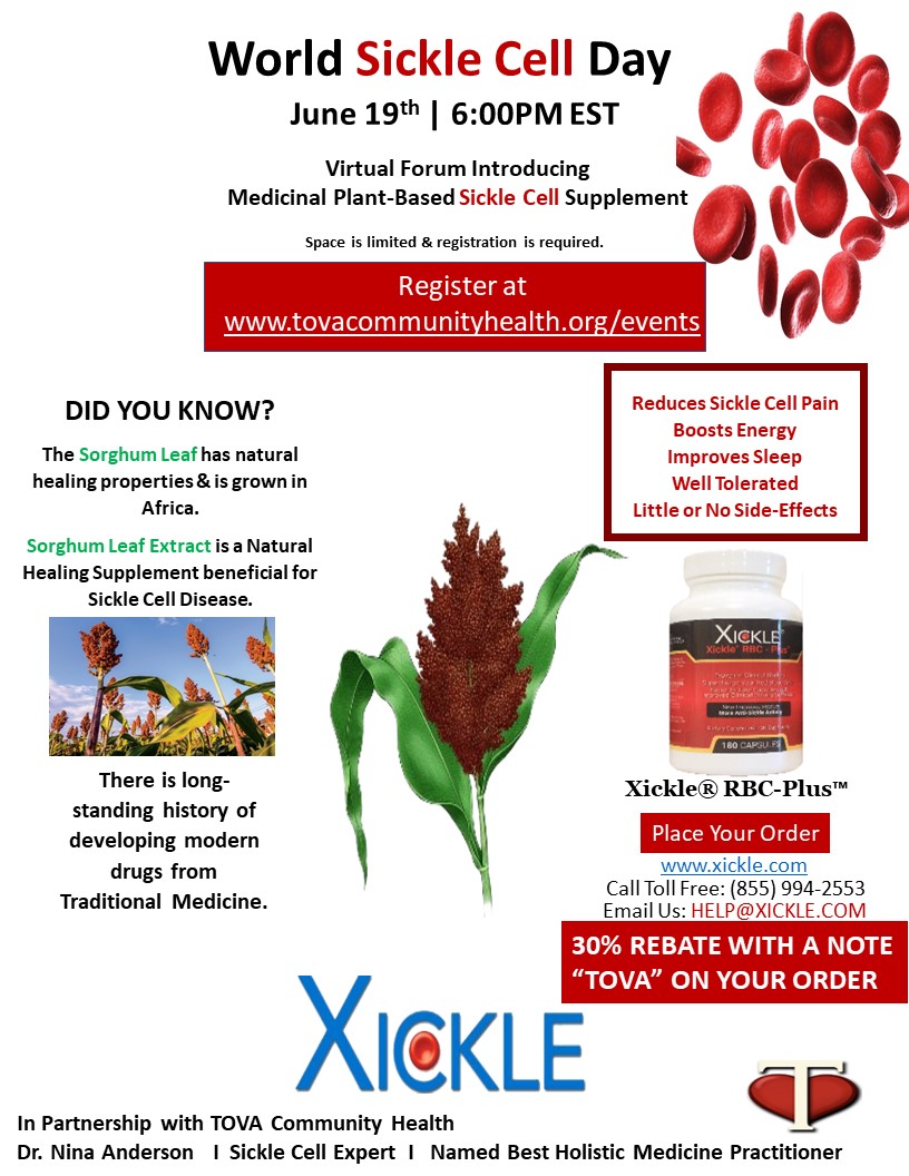 XICKLE flyer for world sickle cell day with TOVA